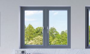 Grey aluminium casement window